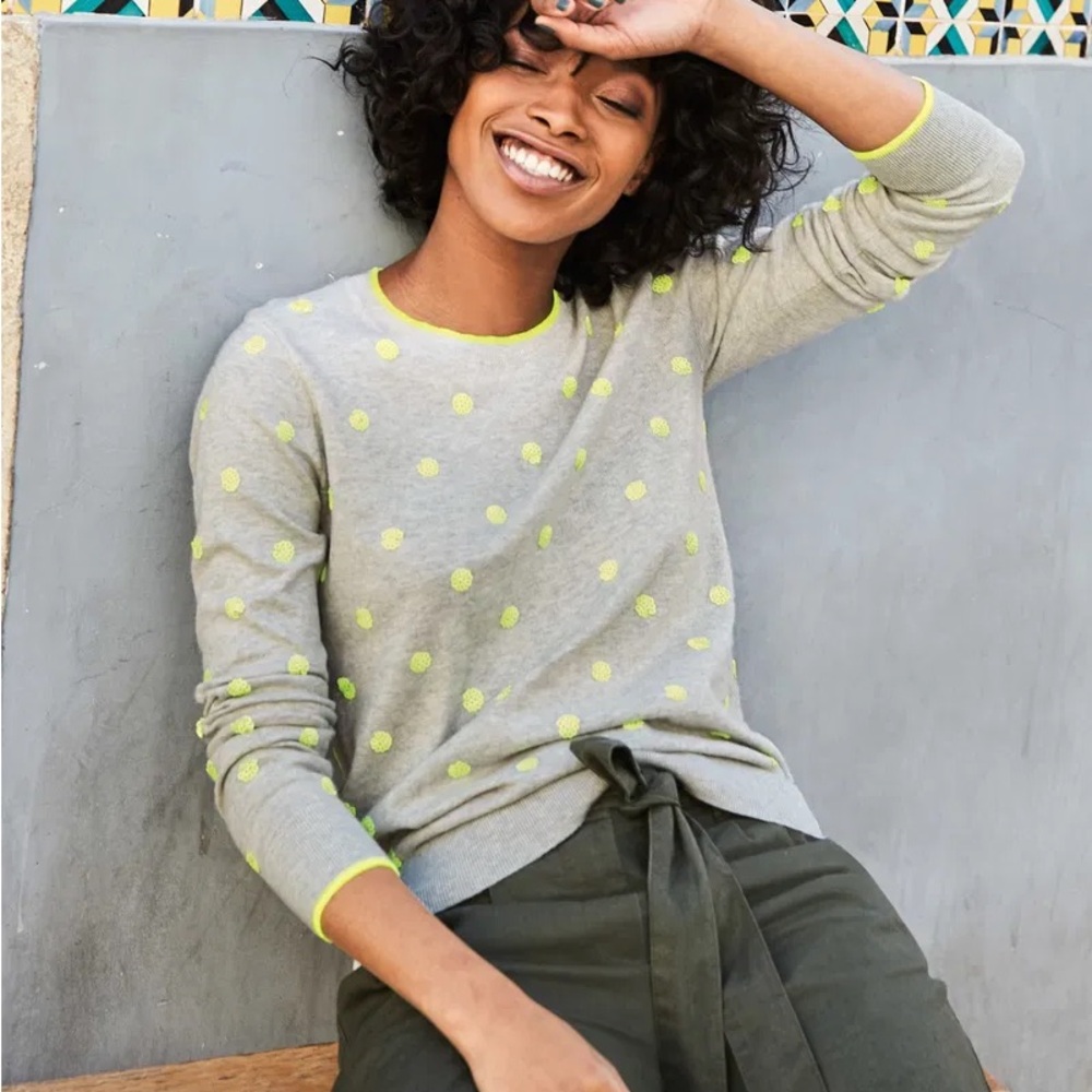 Boden Sequin Details Grey/Neon Cotton Sweater Size S
